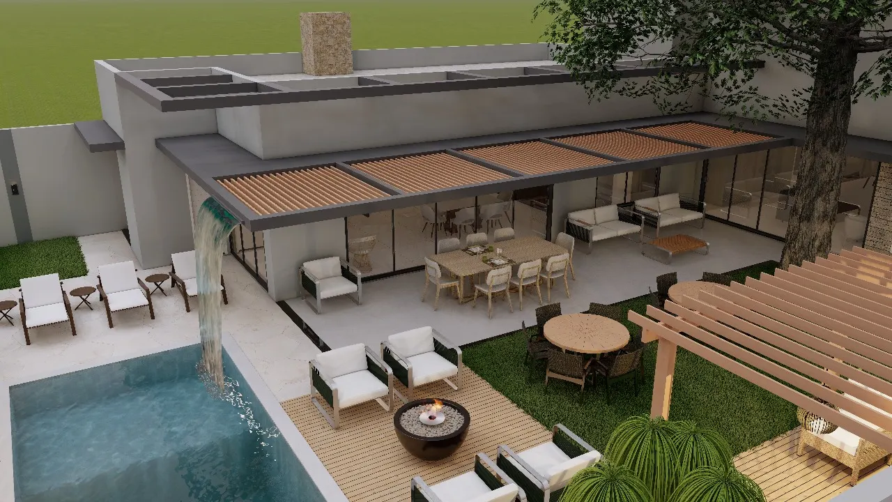 Projeto de área gourmet integrada à piscina em Campo Grande, MS
